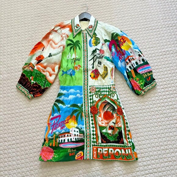 NWOT ALEMAIS Paradiso Linen Mini Shirtdress Size 6 Missing belt - Picture 5 of 16